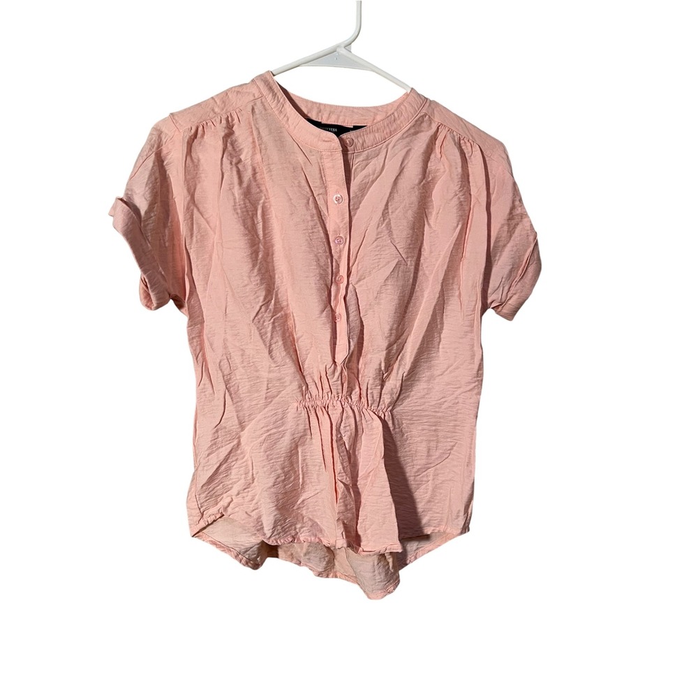 Simply Vera Vera Wang Womens Sz XS Popover Blouse Light Pink Half Button Elastic